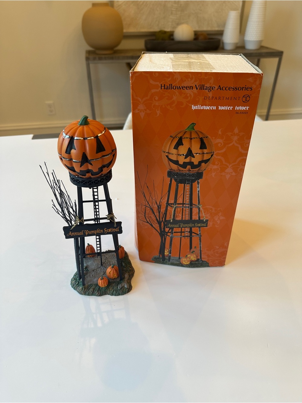 Department 56 Orange & Black Pumpkin Water Tower Halloween Village Accessory